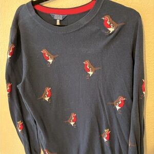 Joules Knitwear Festive Intarsia Jumper Navy Crown Robin Bird Sweater UK16, US12